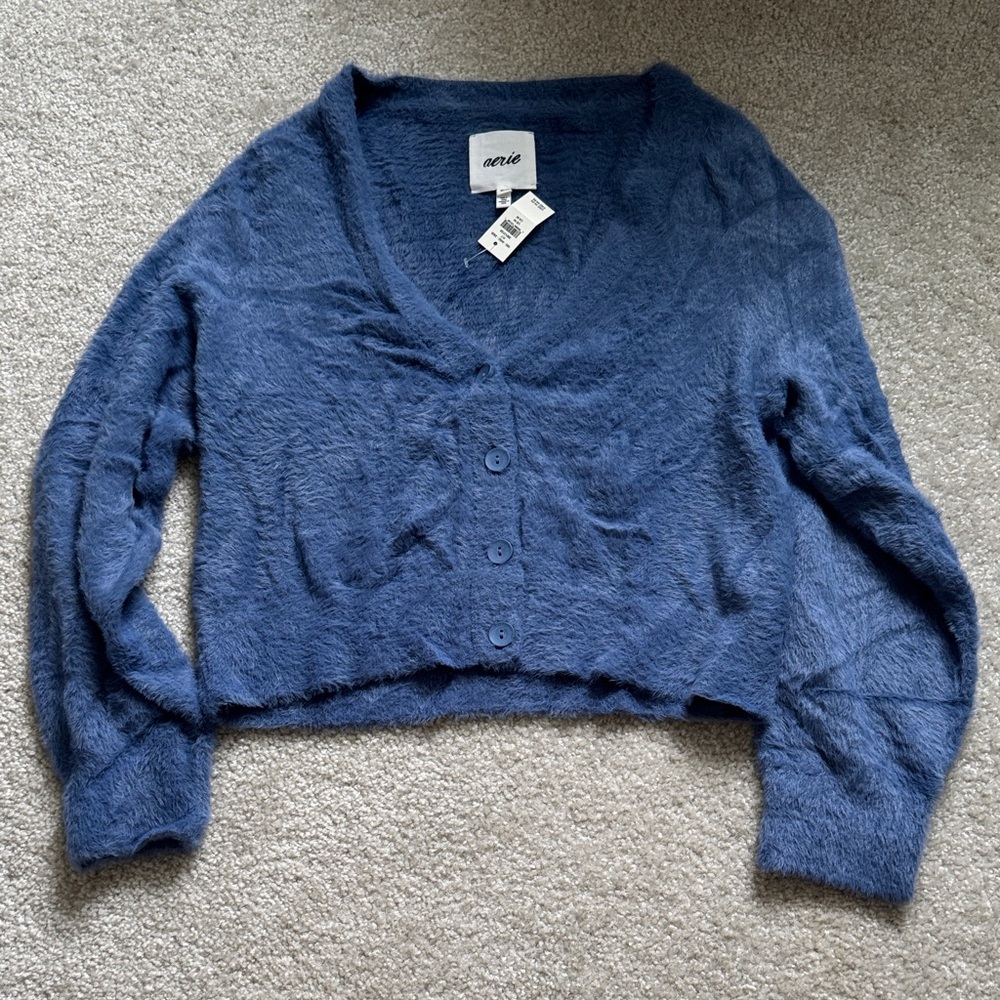 Aerie blue fuzzy cardigan M